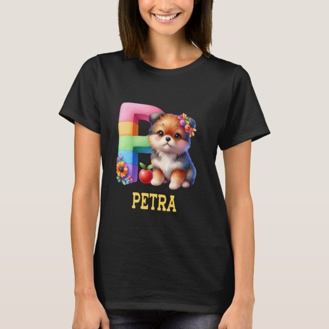 Cute Dogs Letter Petra Name Rainbow Dog T-Shirt (Front)