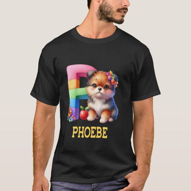 Cute Dogs Letter Phoebe Name Rainbow Dog T-Shirt (Front)