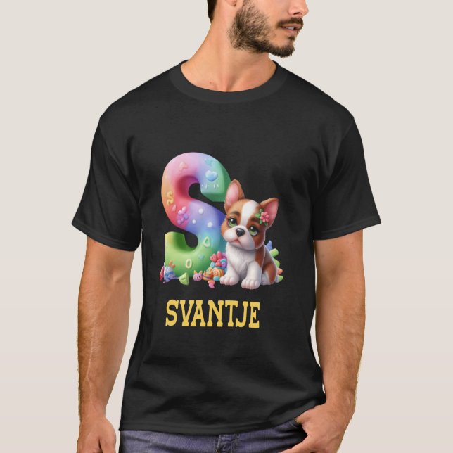 Cute Dogs Letter Svantje Name Rainbow Dog T-Shirt (Front)