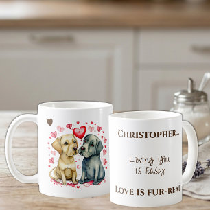 Cute dogs loving you personalised name brown coffee mug