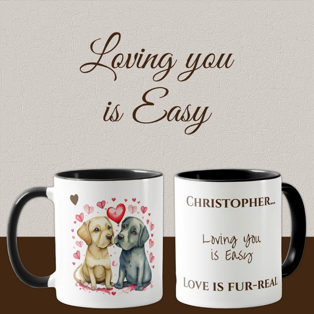 Cute dogs loving you personalised name brown mug (Creator Uploaded)