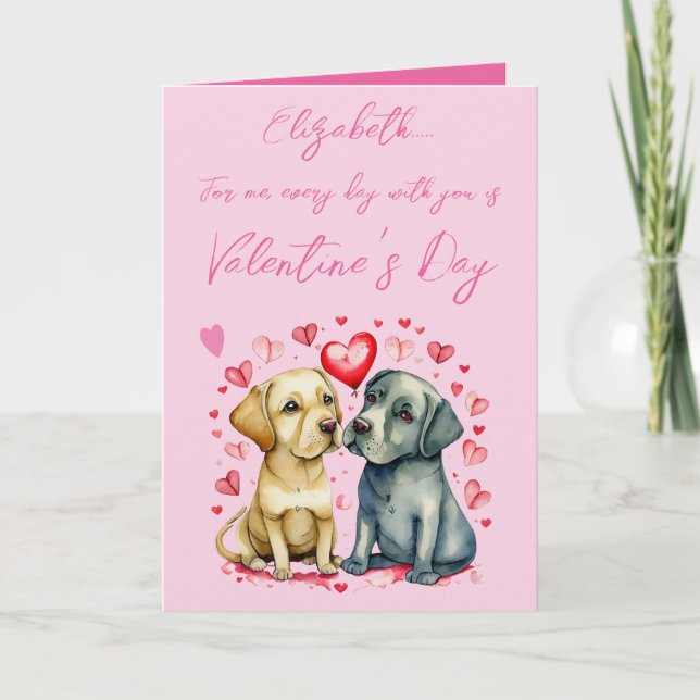 Cute dogs name pink Valentine's Day Card (Front)