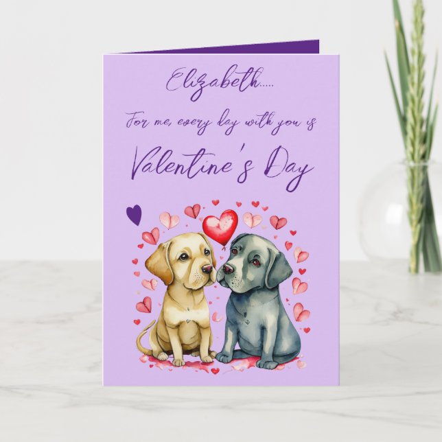 Cute dogs name purple Valentine's Day Card (Front)