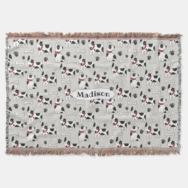 Cute Dogs Pattern custom name throw blanket (Front)