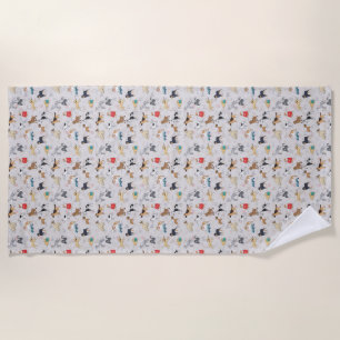 Cute Dogs Pattern Design White Beach Towel