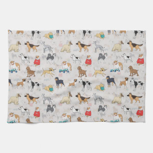 Cute Dogs Pattern Design White Tea Towel