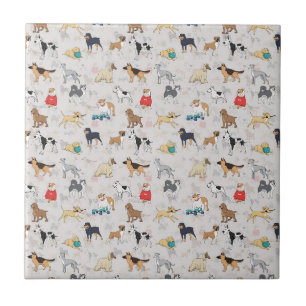 Cute Dogs Pattern Design White Tile