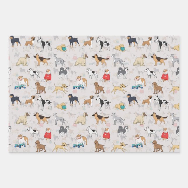 Cute Dogs Pattern Design White Wrapping Paper Sheet (Front)