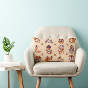 Cute Dogs Pattern - Kawaii Puppies Whimsical  Lumbar Cushion