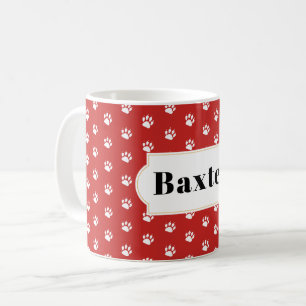 Cute Dogs Paw Print Pattern on Custom Colour Name Coffee Mug