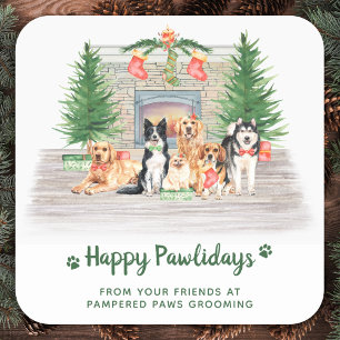 Cute Dogs Pet Business Dog Lover Christmas Square Sticker