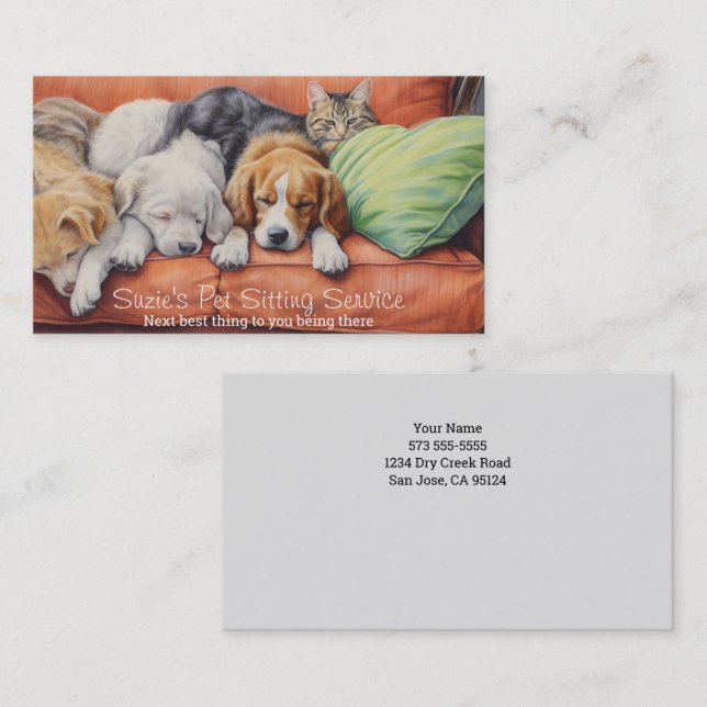 Cute Dogs Pet Sitting Service Business Card (Front/Back)