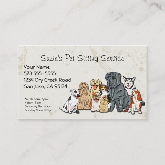 Cute Dogs Pet Sitting Service Business Card (Front)