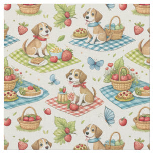 Cute Dogs Picnic Summer Art - Kids Cartoon Pattern Fabric