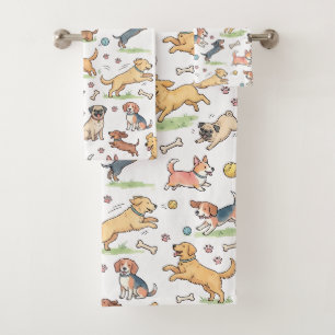 Cute Dogs Playing Everywhere Bath Towel Set