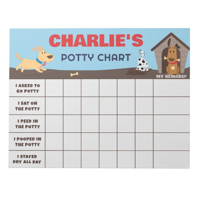 Cute Dogs Potty Chart Personalised Name & Tasks Notepad (Front)