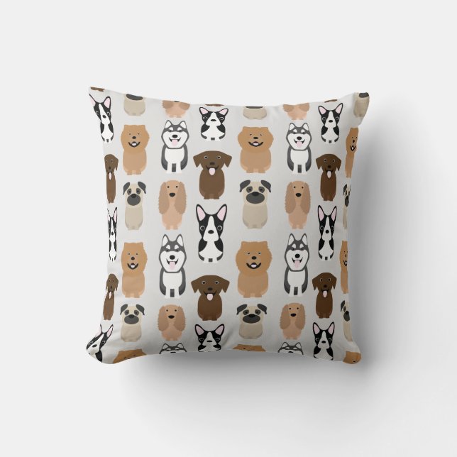 Cute Dogs, Pug, Boston, Lab, Chow, Husky, Spaniel  Cushion (Front)