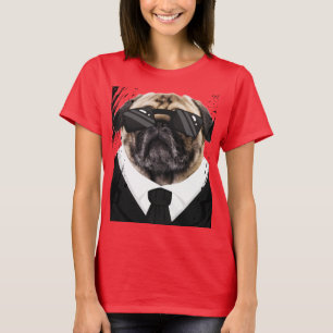 Cute Dogs Pugs in Black T-Shirt