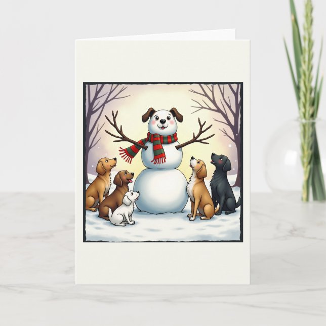 Cute Dogs Snowman Christmas Card Puppy Winter (Front)