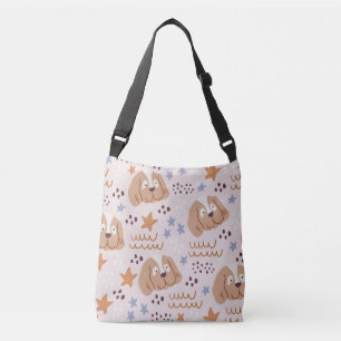 Cute dogs, stars, lines: vintage seamless crossbody bag