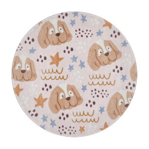 Cute dogs, stars, lines: vintage seamless cutting board