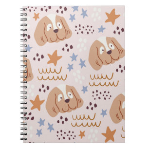 Cute dogs, stars, lines: vintage seamless notebook