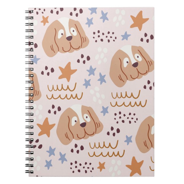 Cute dogs, stars, lines: vintage seamless notebook (Front)