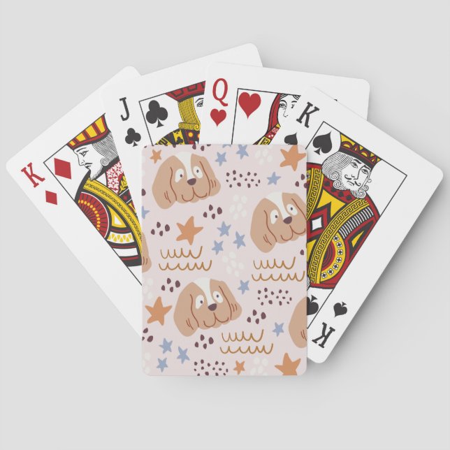 Cute dogs, stars, lines: vintage seamless playing cards (Back)