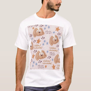 Cute dogs, stars, lines: vintage seamless T-Shirt