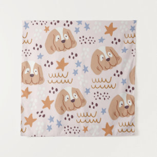 Cute dogs, stars, lines: vintage seamless tapestry