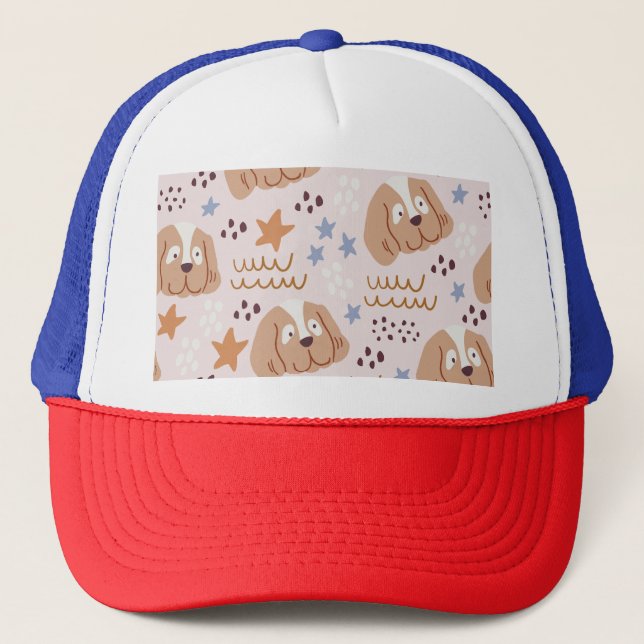 Cute dogs, stars, lines: vintage seamless trucker hat (Front)