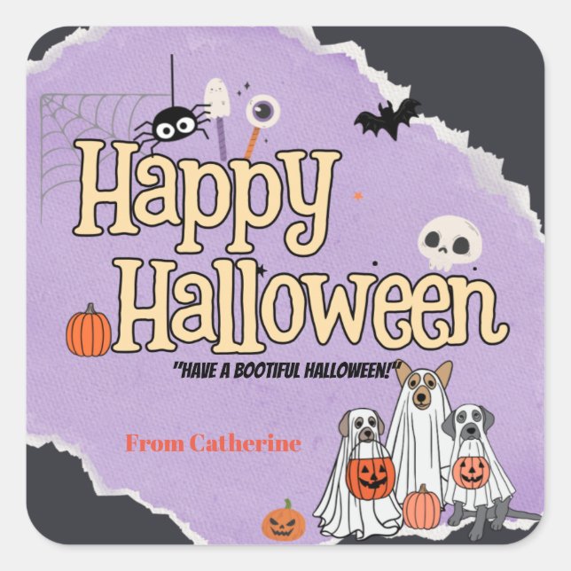 Cute dogs Trick or treat Halloween invitations Square Sticker (Front)