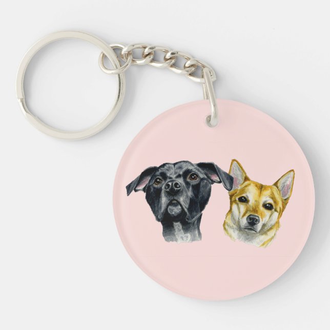 Cute Dogs Watercolor Painting Key Ring (Front)