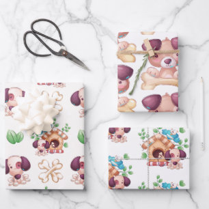 Cute Dogs With Bones Wrapping Paper Sheet