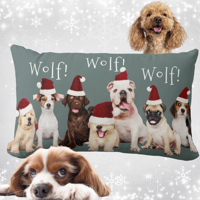Cute Dogs with Christmas Santa Hats Lumbar Cushion (Cute Dogs - Christmas Santa Hats Lumbar Pillow)