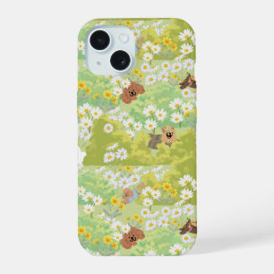 Cute Dogs With Daisy Flowers Seamless Pattern iPhone 15 Case