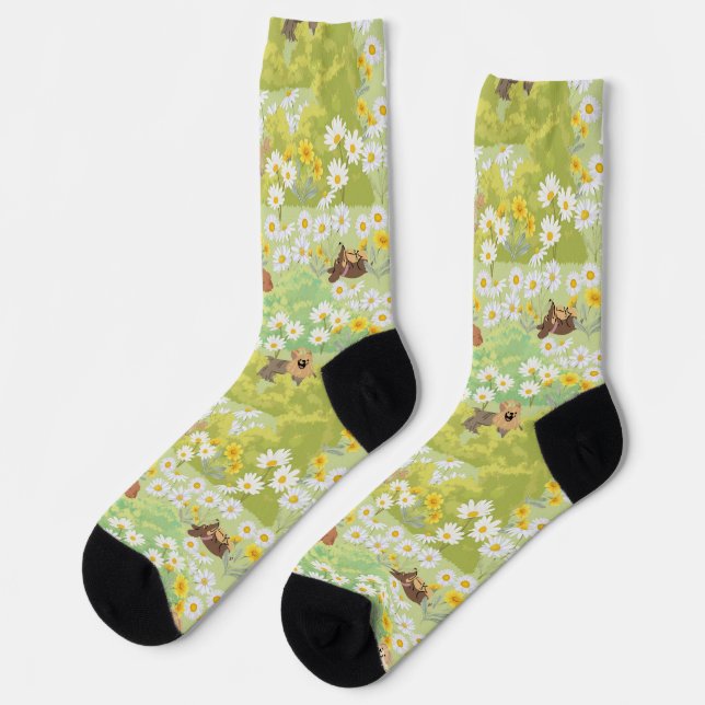 Cute Dogs With Daisy Flowers Seamless Pattern Socks (Left)