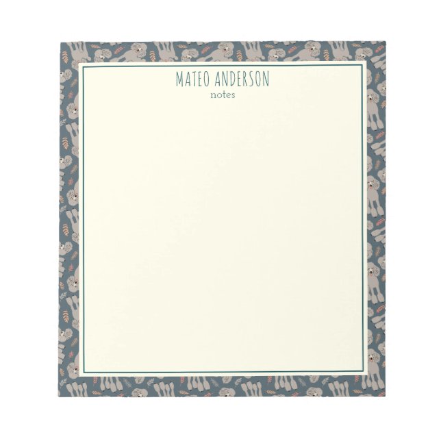 Cute Dogs with Plants Personalised Name Green Notepad (Front)