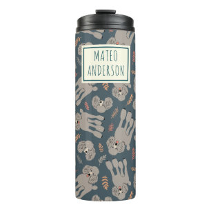 Cute Dogs with Plants Personalised Name Green Thermal Tumbler