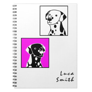 CUTE DOGS WITH SPOTS, DOT, BLACK AND WHITE SIMPLE NOTEBOOK