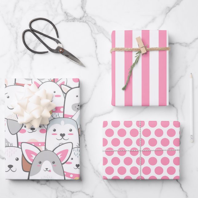 Cute Dogs Wrapping Paper Set (Front)