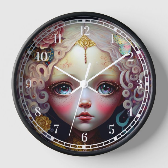 Cute Doll Girl Pink Hair Clock (Front)