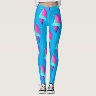 Cute Doll Girly Hot Pink Blue Ice Cream Pattern Leggings