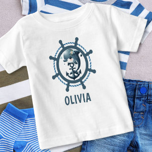 Cute Dolphin & Anchor inside Ship Wheel Nautical Baby T-Shirt