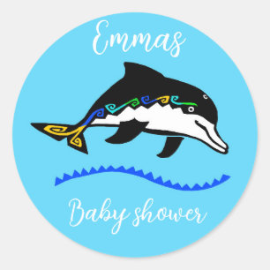Cute DOLPHIN -Animal - Baby shower - Personalise Classic Round Sticker
