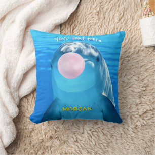 Cute Dolphin Blowing Bubble Gum, Name & Message Cushion