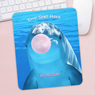 Cute Dolphin, Bubble Gum Bubble, Name & Message Mouse Mat