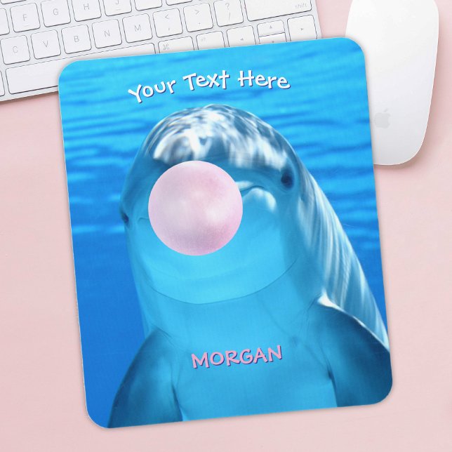 Cute Dolphin, Bubble Gum Bubble, Name & Message Mouse Mat (Creator Uploaded)