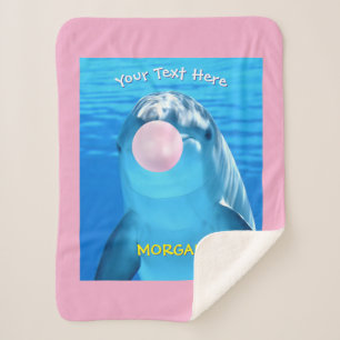 Cute Dolphin, Bubble Gum Bubble, Name & Message Sherpa Blanket
