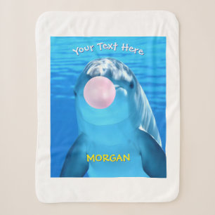 Cute Dolphin, Bubble Gum Bubble Name/Message White Sherpa Blanket